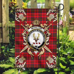 McKillop Tartan Crest Black Garden Flag - Gold Thistle Style