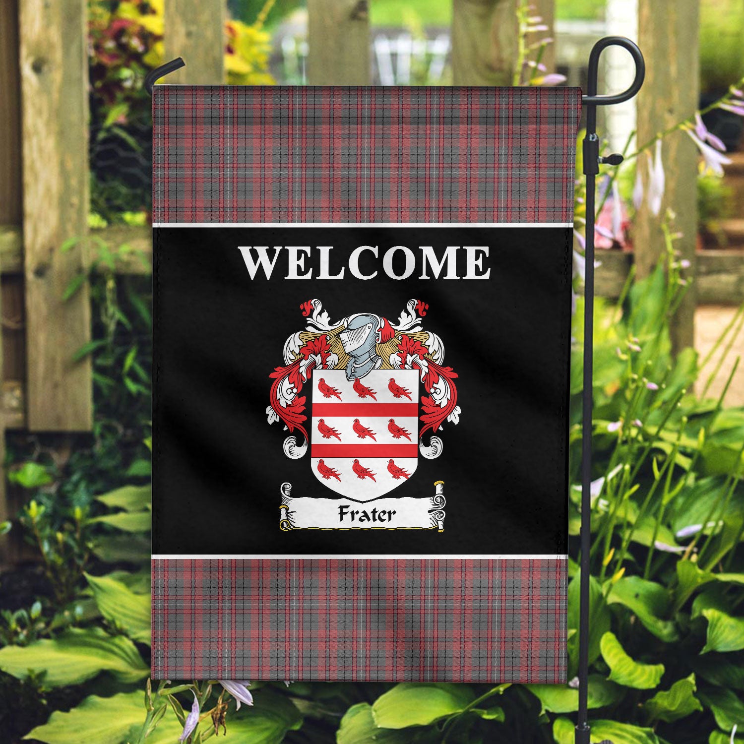 Frater Tartan Crest Black Garden Flag