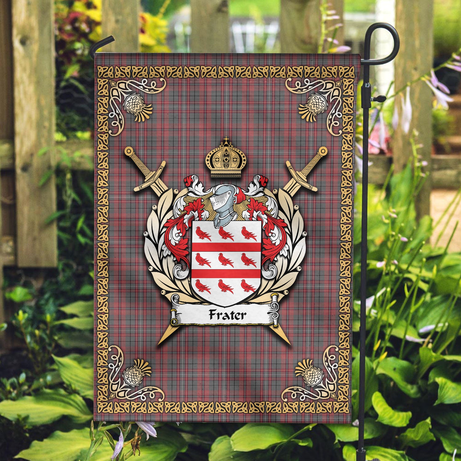 Frater Tartan Crest Garden Flag - Celtic Thistle Style