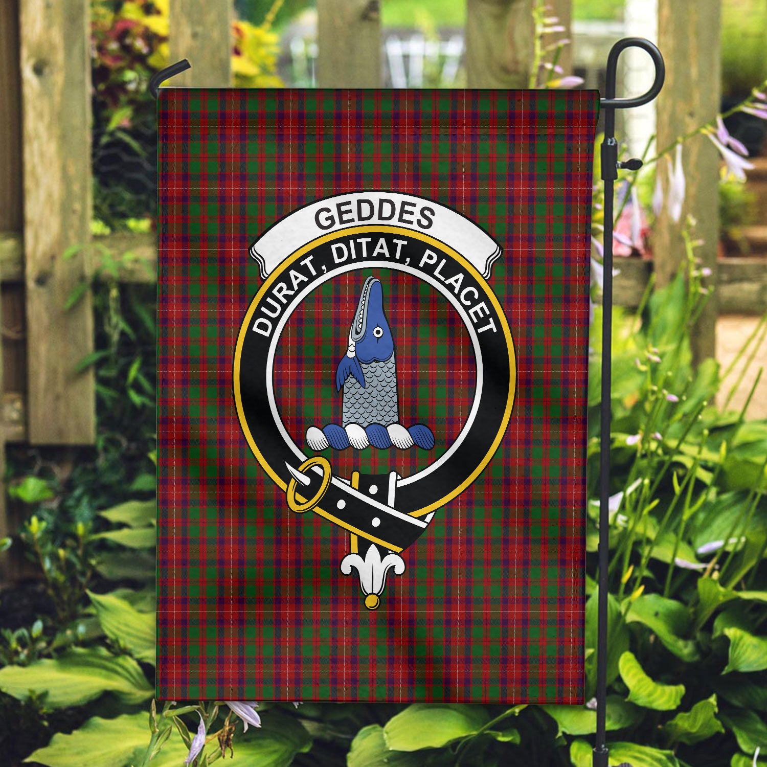 Geddes Tartan Crest Garden Flag