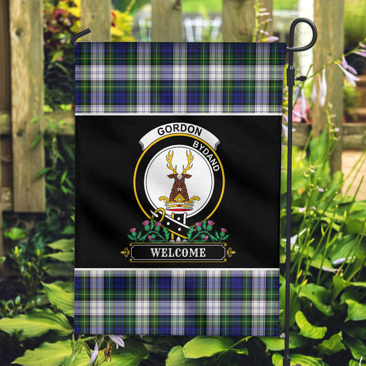 Gordon Dress Modern Tartan Crest Garden Flag - Welcome Style