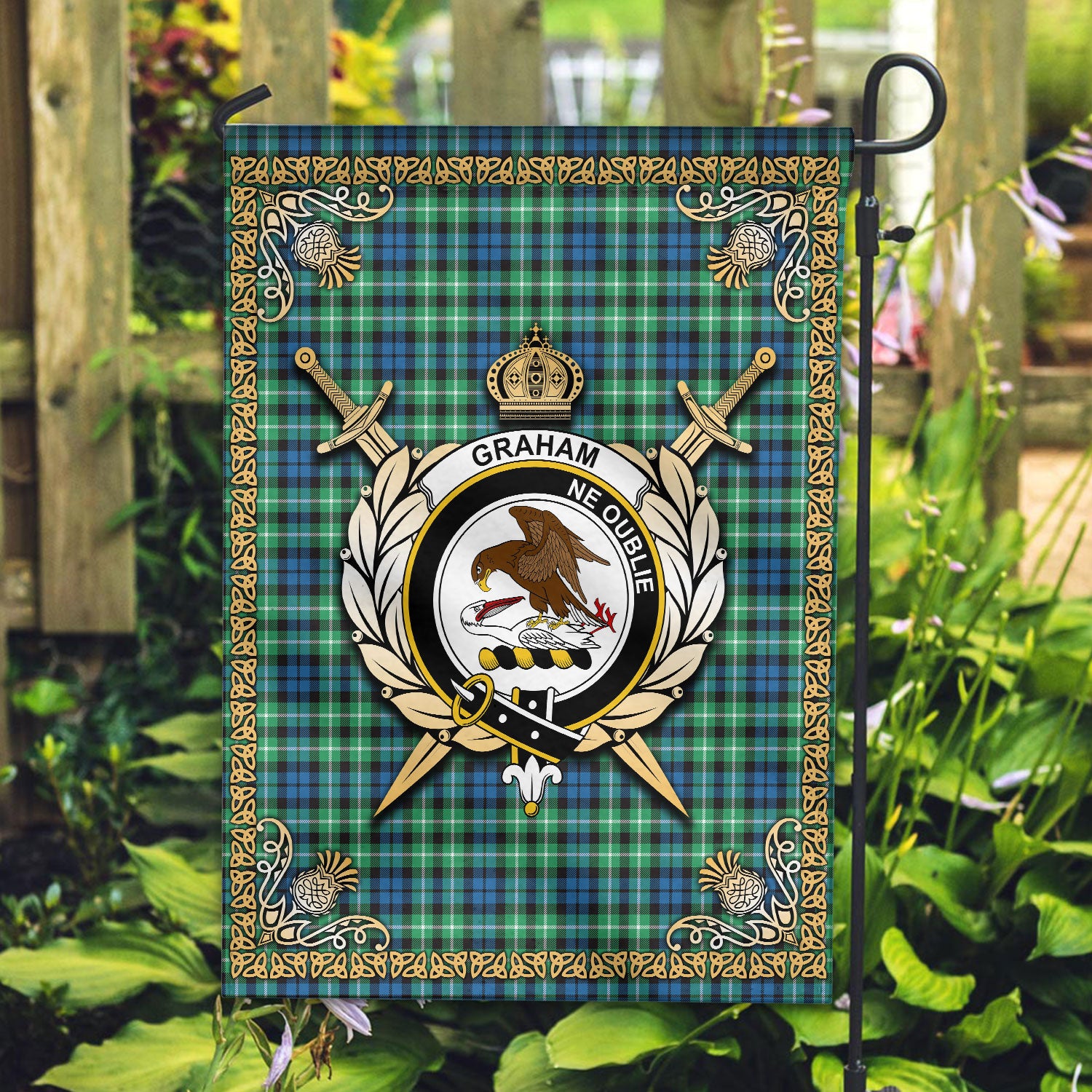 Graham of Montrose Ancient Tartan Crest Garden Flag - Celtic Thistle Style