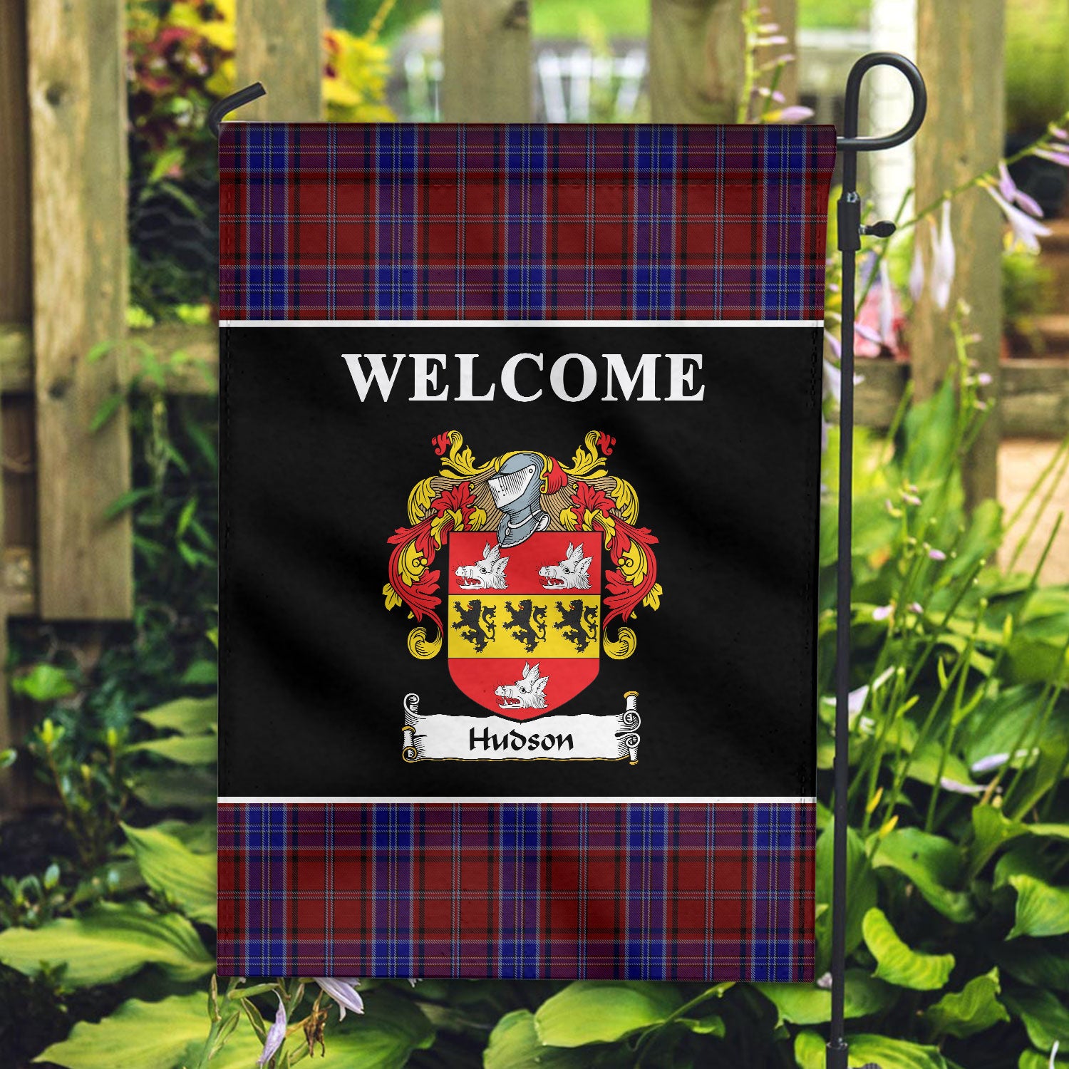 Hudson Tartan Crest Black Garden Flag