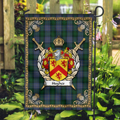 Hughes Tartan Crest Garden Flag - Celtic Thistle Style