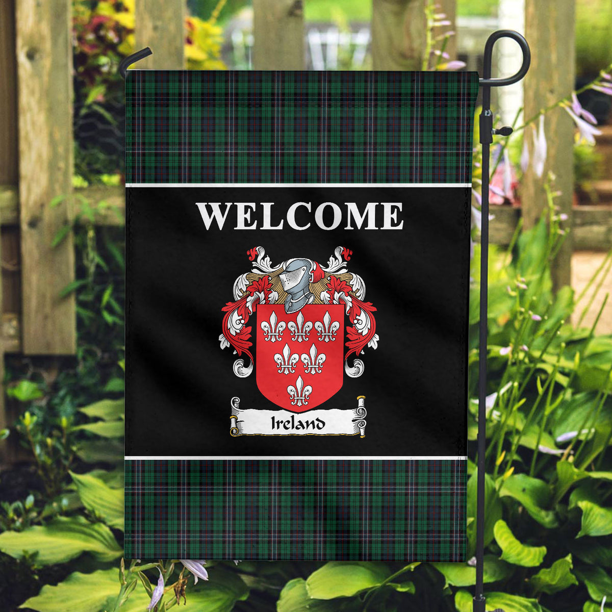 Ireland Tartan Crest Black Garden Flag