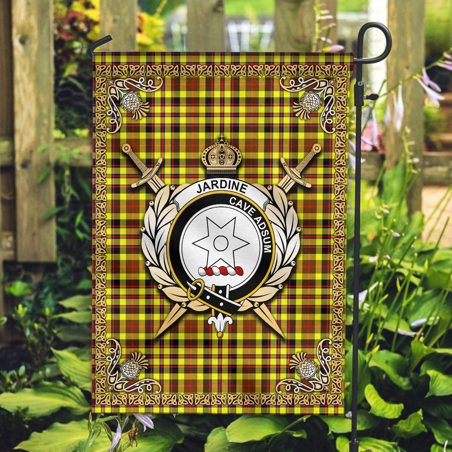 Jardine Tartan Crest Garden Flag - Celtic Thistle Style