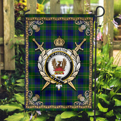 Johnston of Caskieben Modern Tartan Crest Garden Flag - Celtic Thistle Style