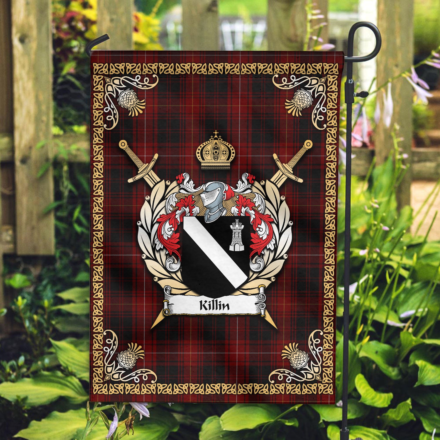 Killin Tartan Crest Garden Flag - Celtic Thistle Style