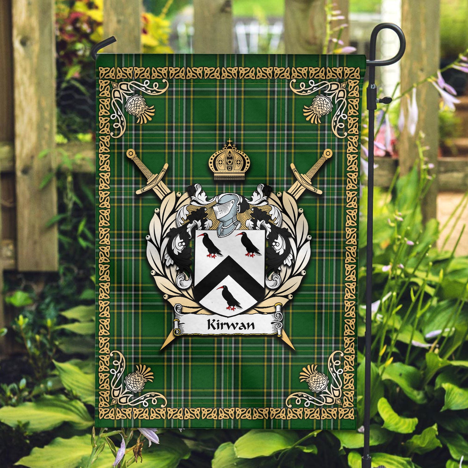 Kirwan Tartan Crest Garden Flag - Celtic Thistle Style