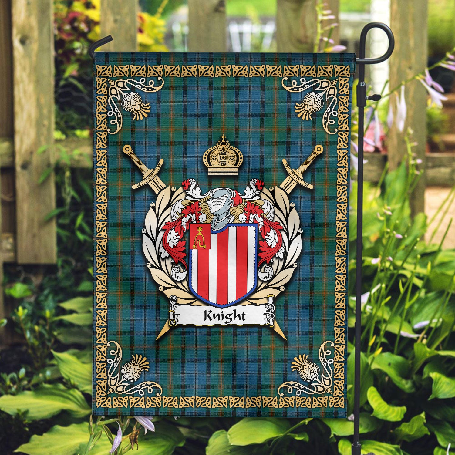 Knight Tartan Crest Garden Flag - Celtic Thistle Style