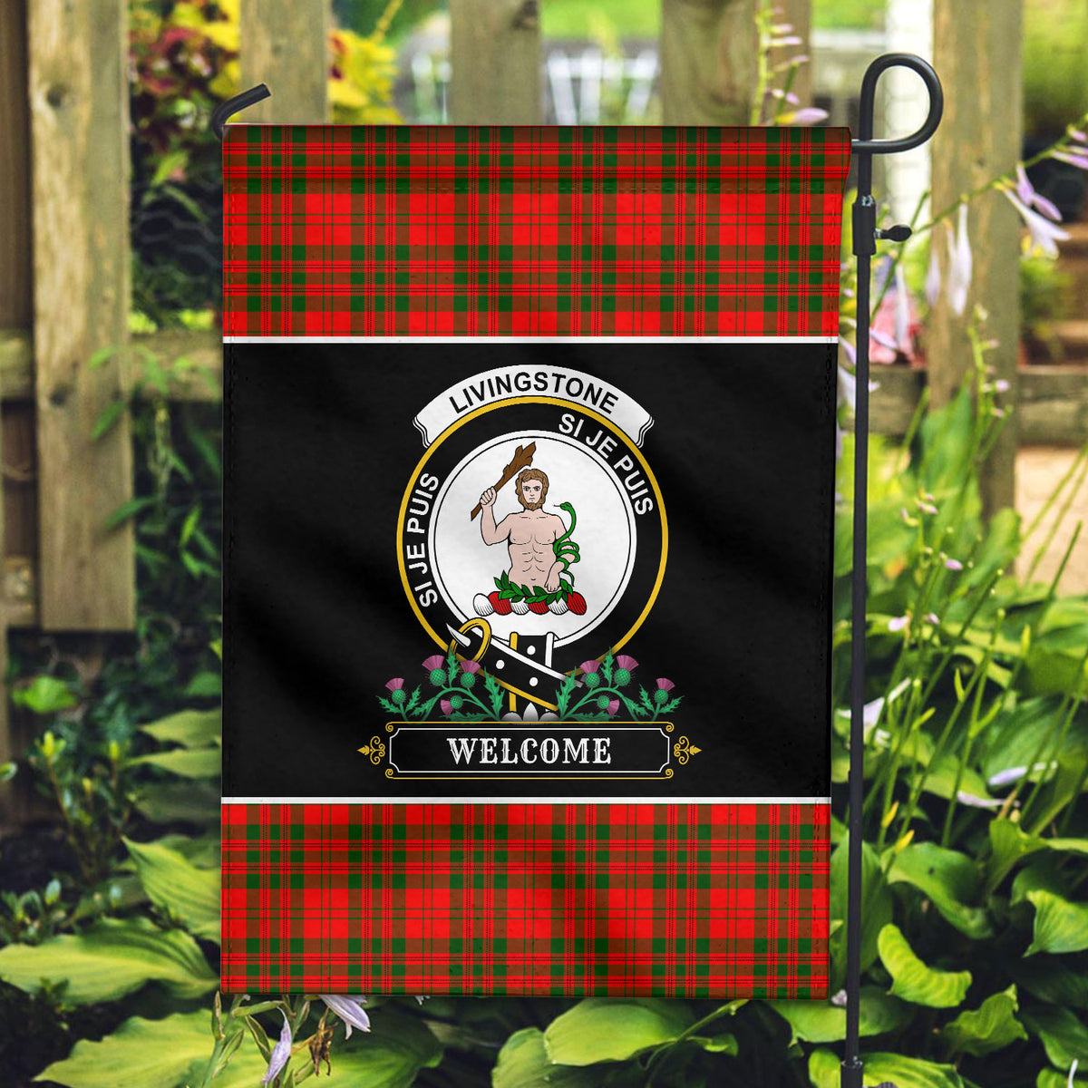 Livingstone Tartan Crest Garden Flag - Welcome Style