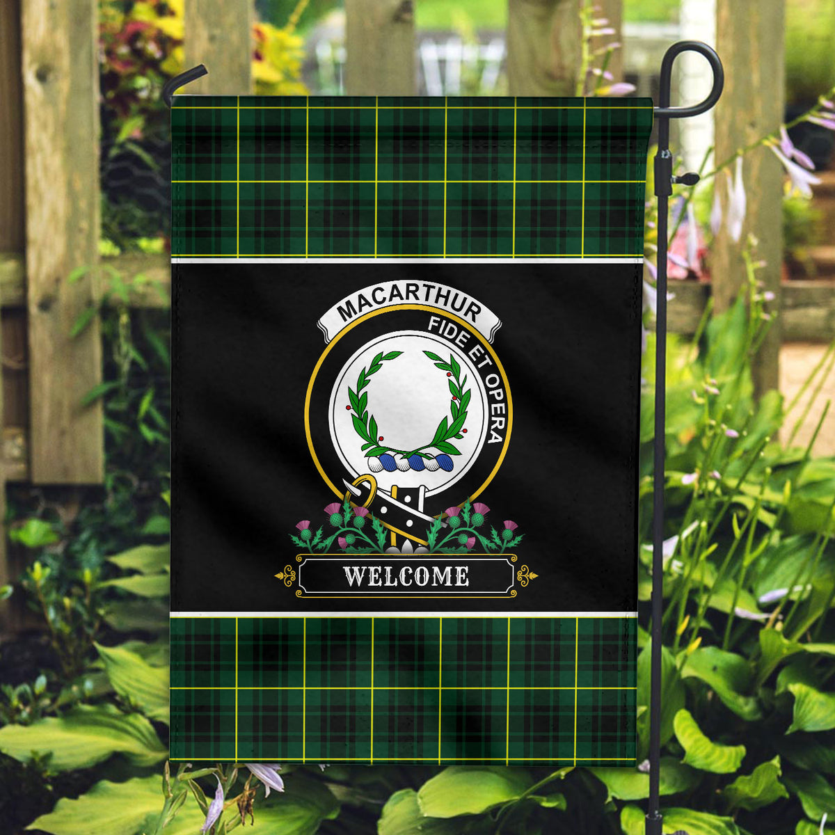 MacArthur Modern Tartan Crest Garden Flag - Welcome Style