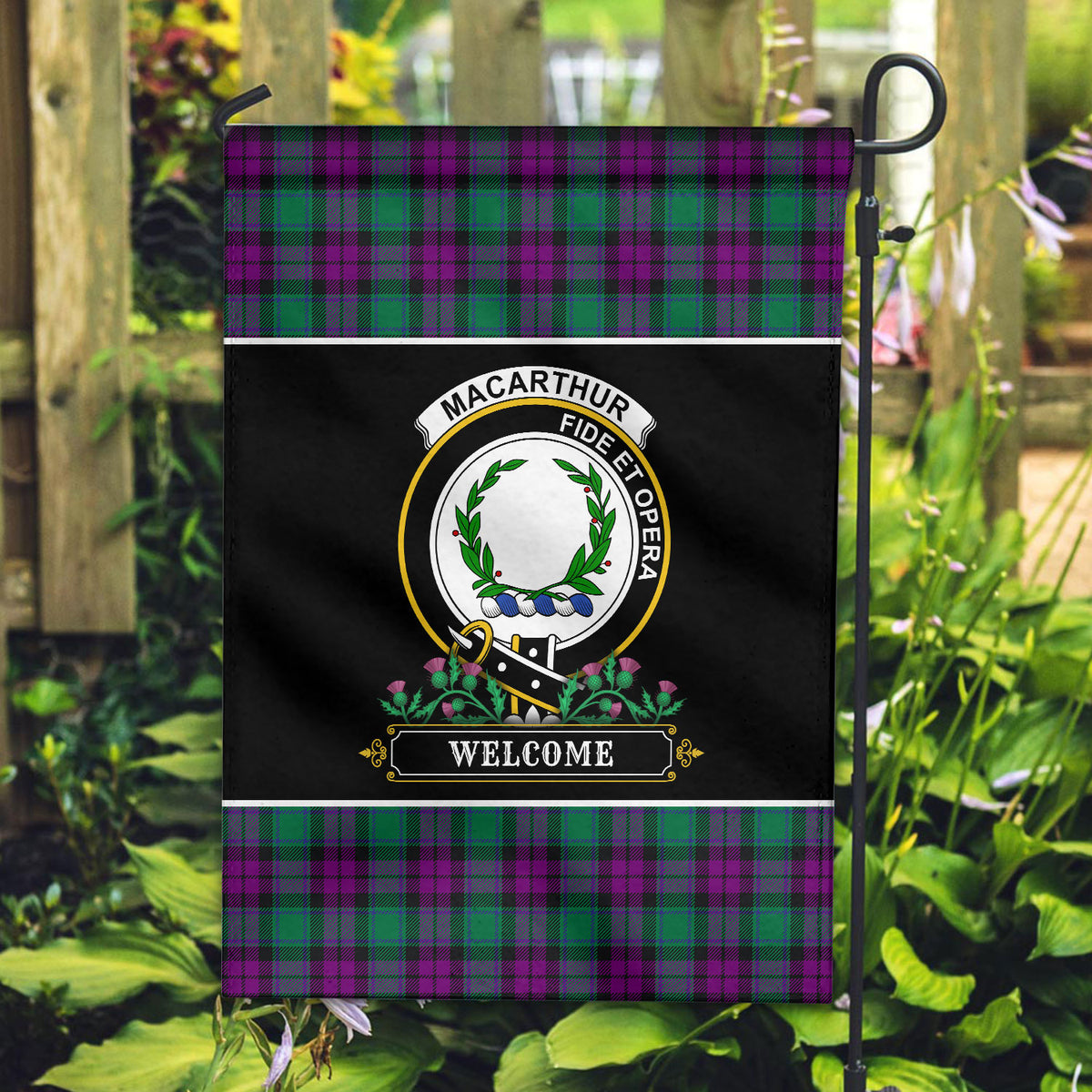 MacArthur – Milton Tartan Crest Garden Flag - Welcome Style