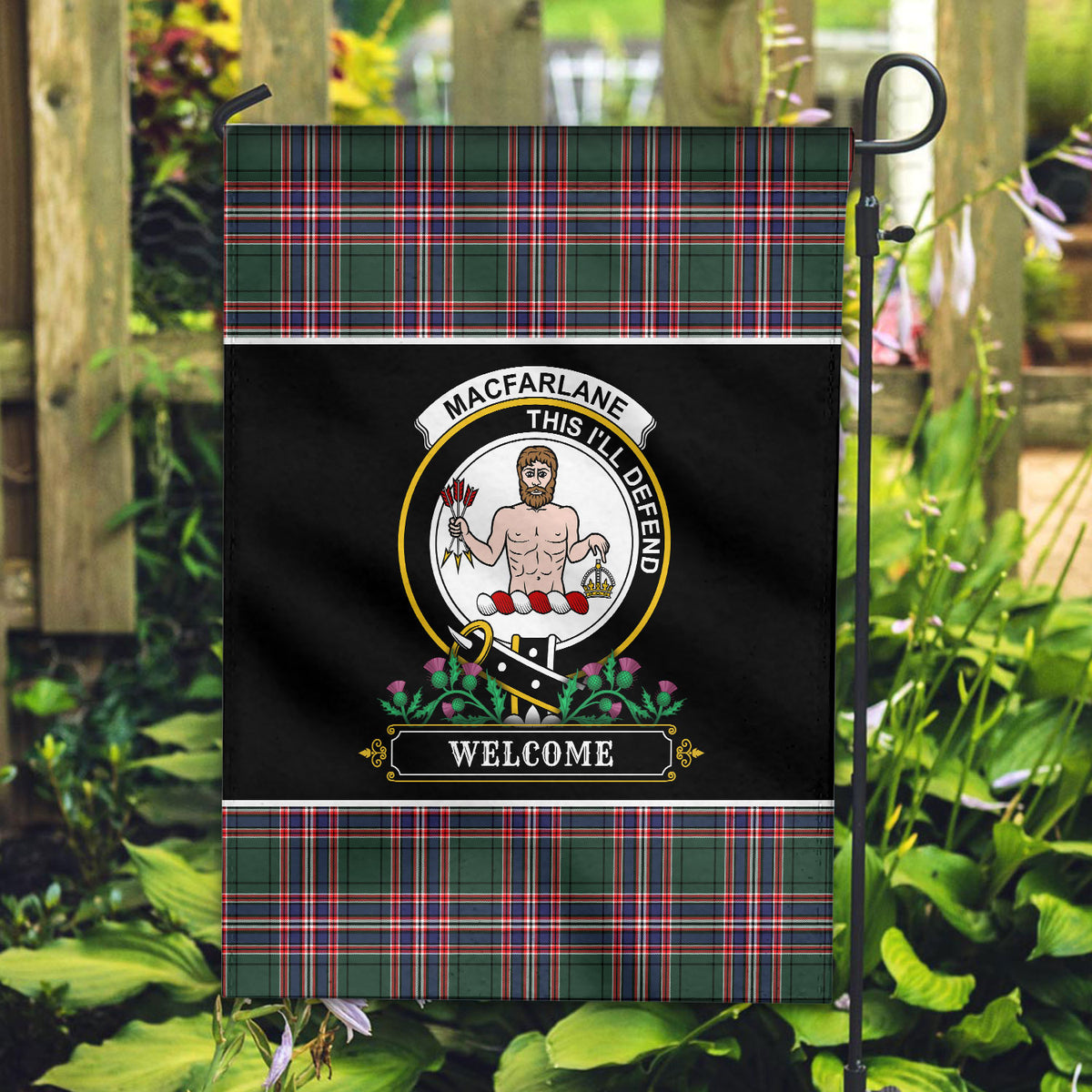 MacFarlane Hunting Modern Tartan Crest Garden Flag - Welcome Style