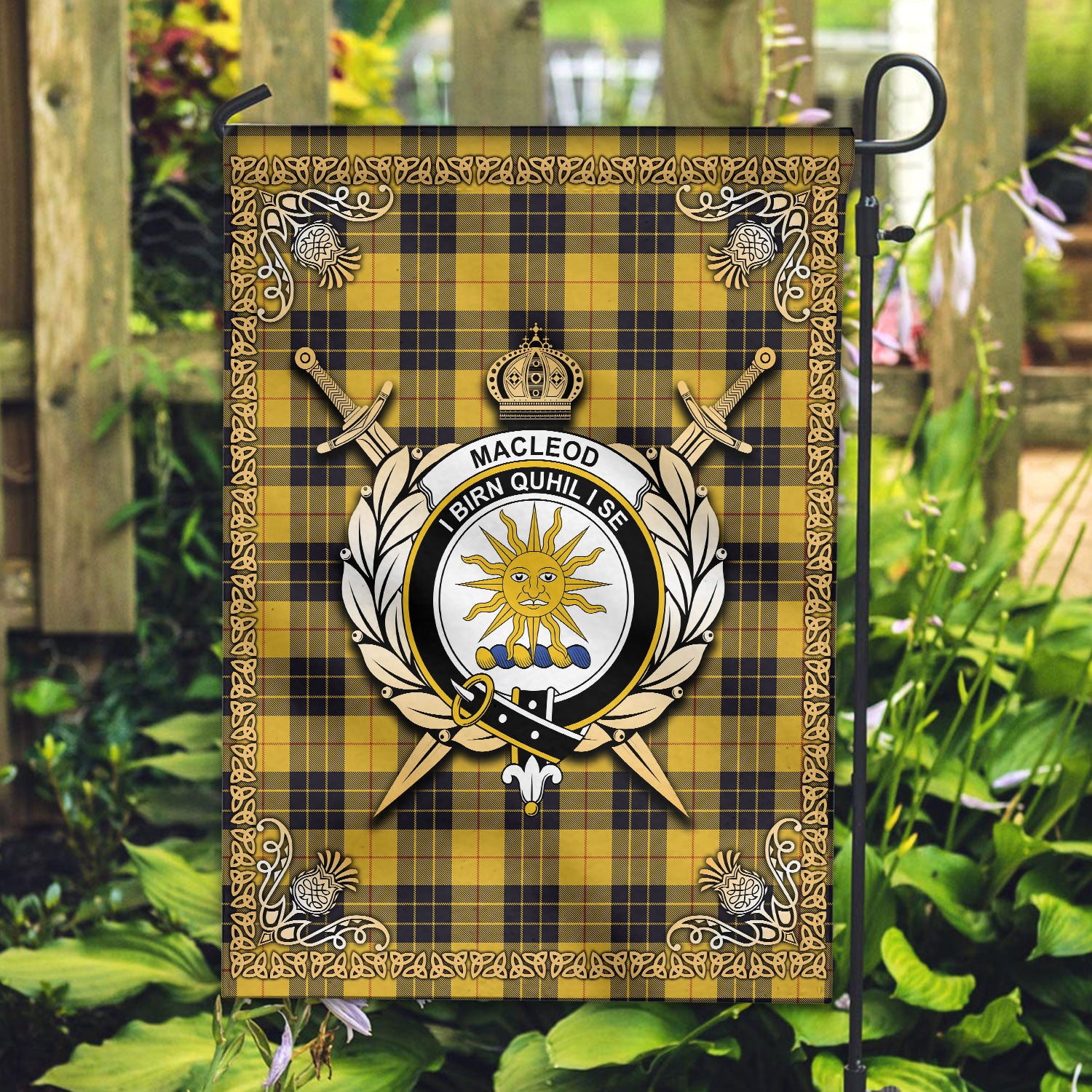 MacLeod of Lewis Ancient Tartan Crest Garden Flag - Celtic Thistle Style