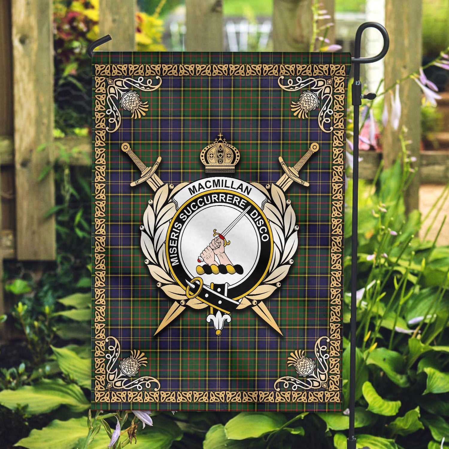 MacMillan Hunting Modern Tartan Crest Garden Flag - Celtic Thistle Style