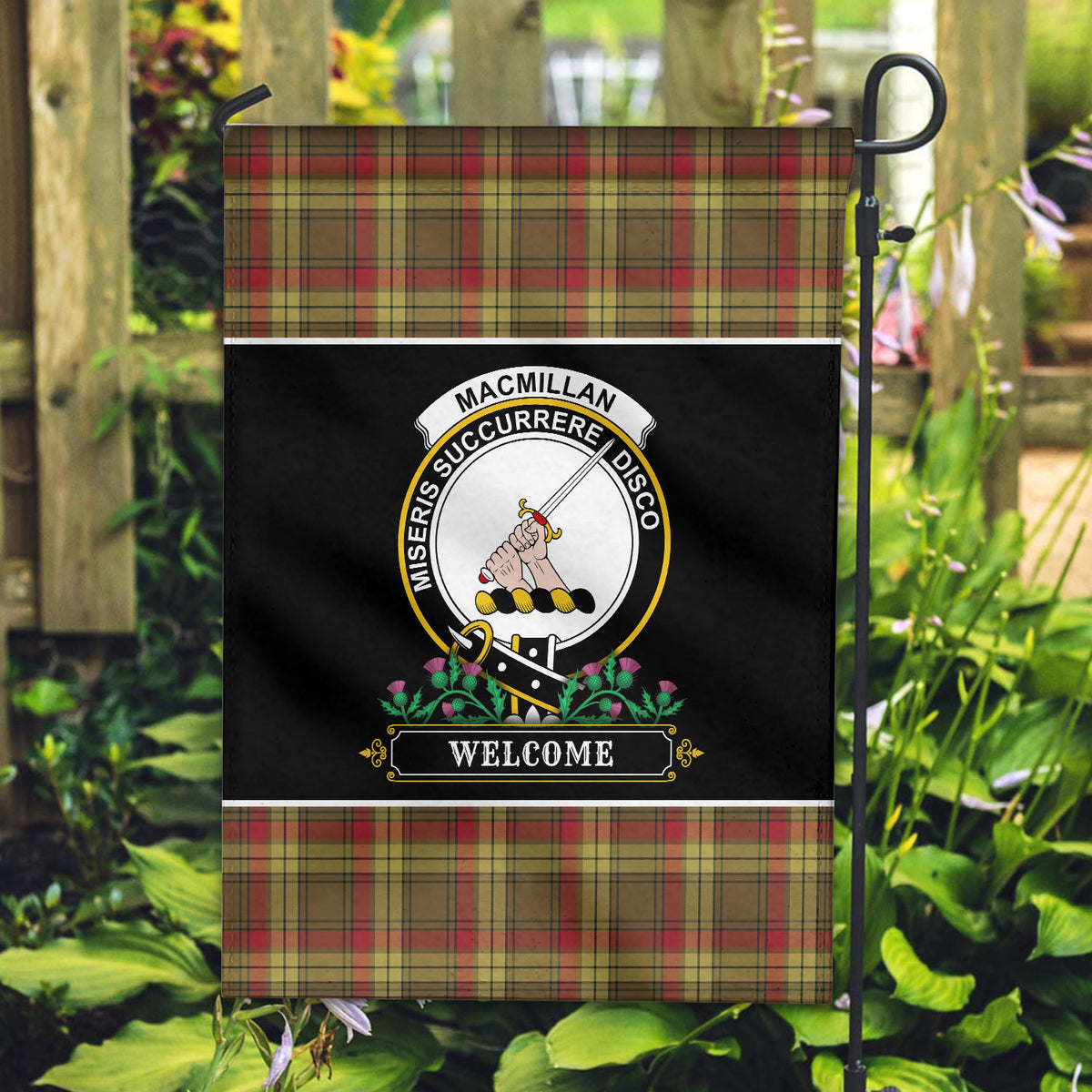 MacMillan Old Weathered Tartan Crest Garden Flag - Welcome Style