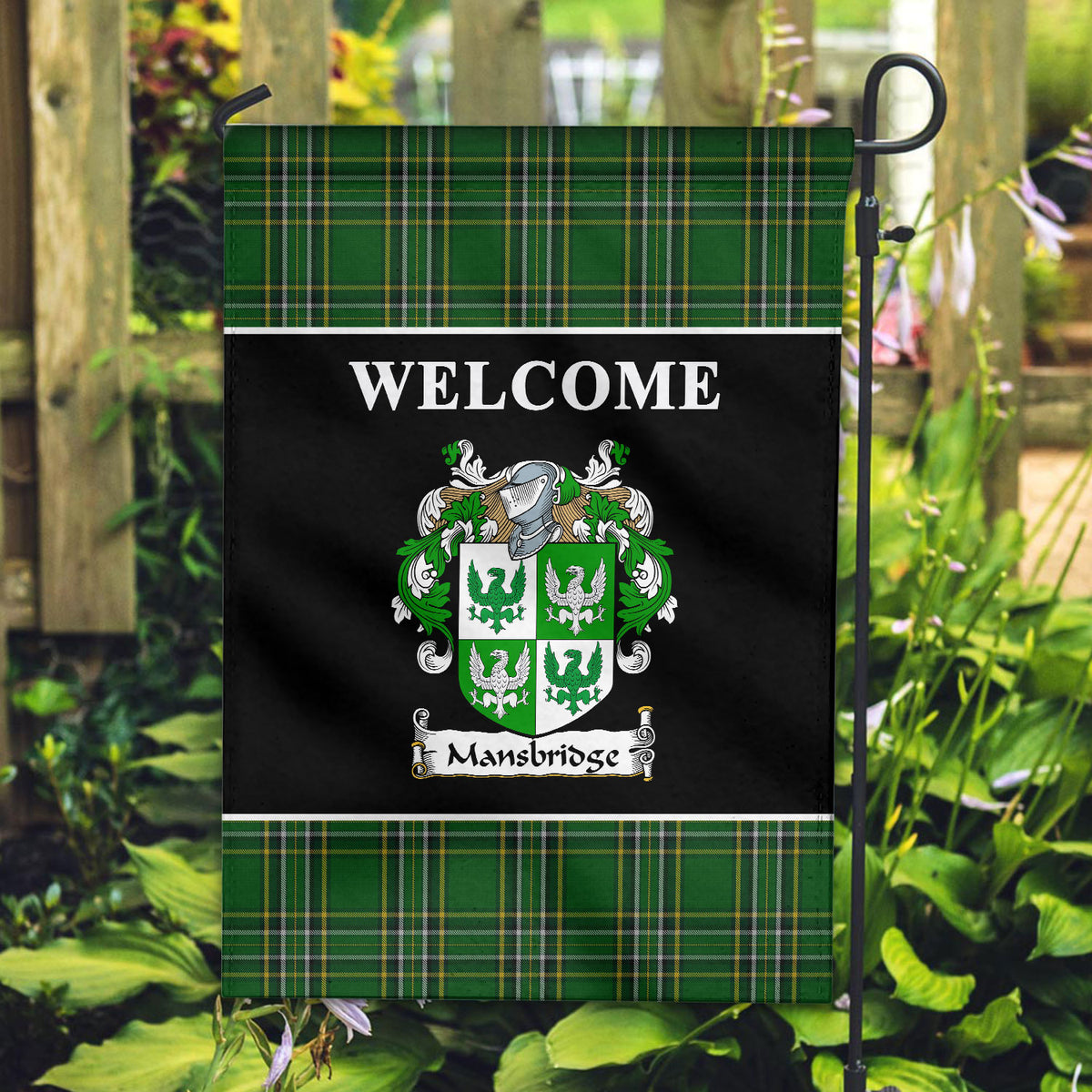 Mansbridge Tartan Crest Black Garden Flag