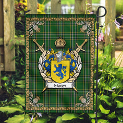 Mason Tartan Crest Black Garden Flag - Gold Thistle Style