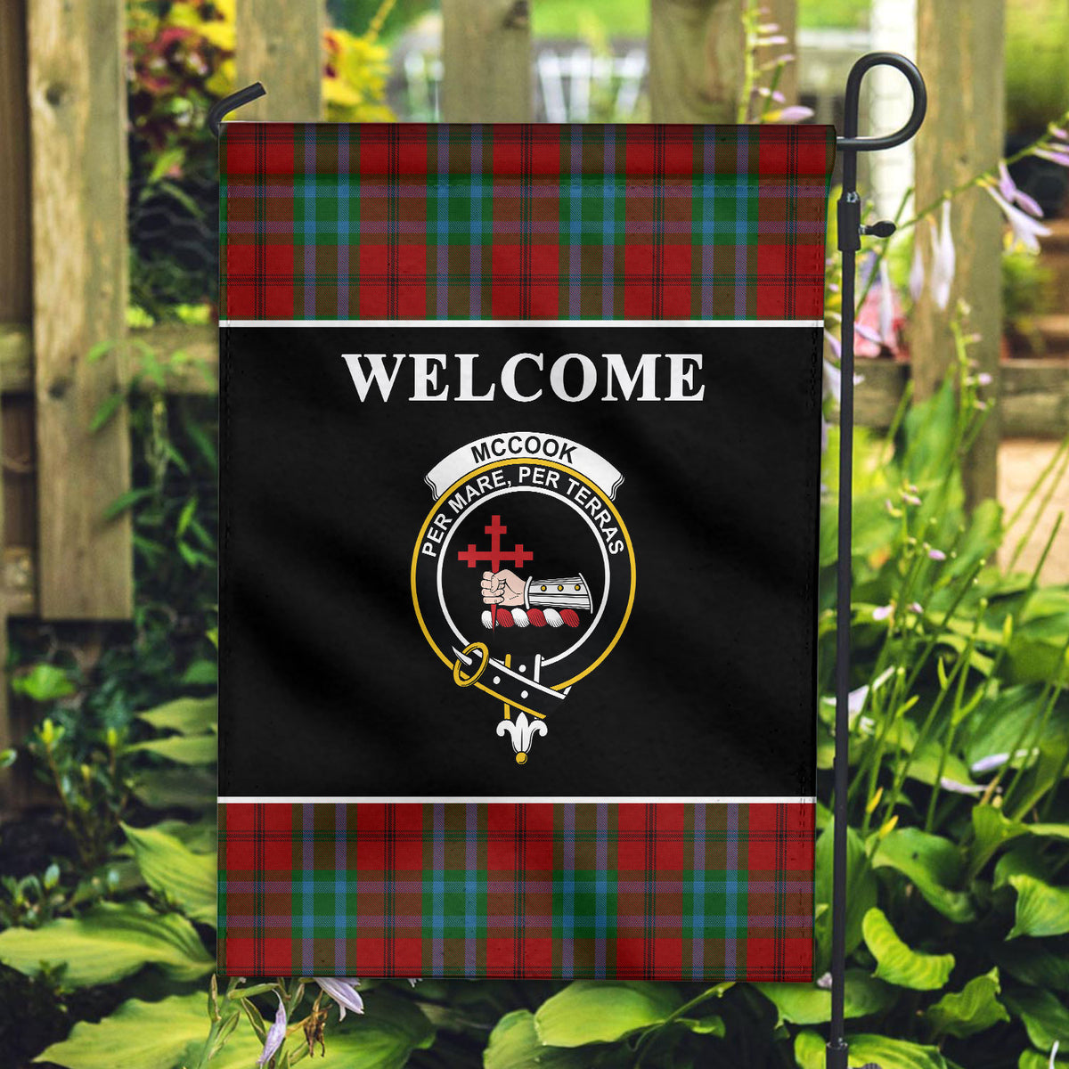 McCook Tartan Crest Black Garden Flag