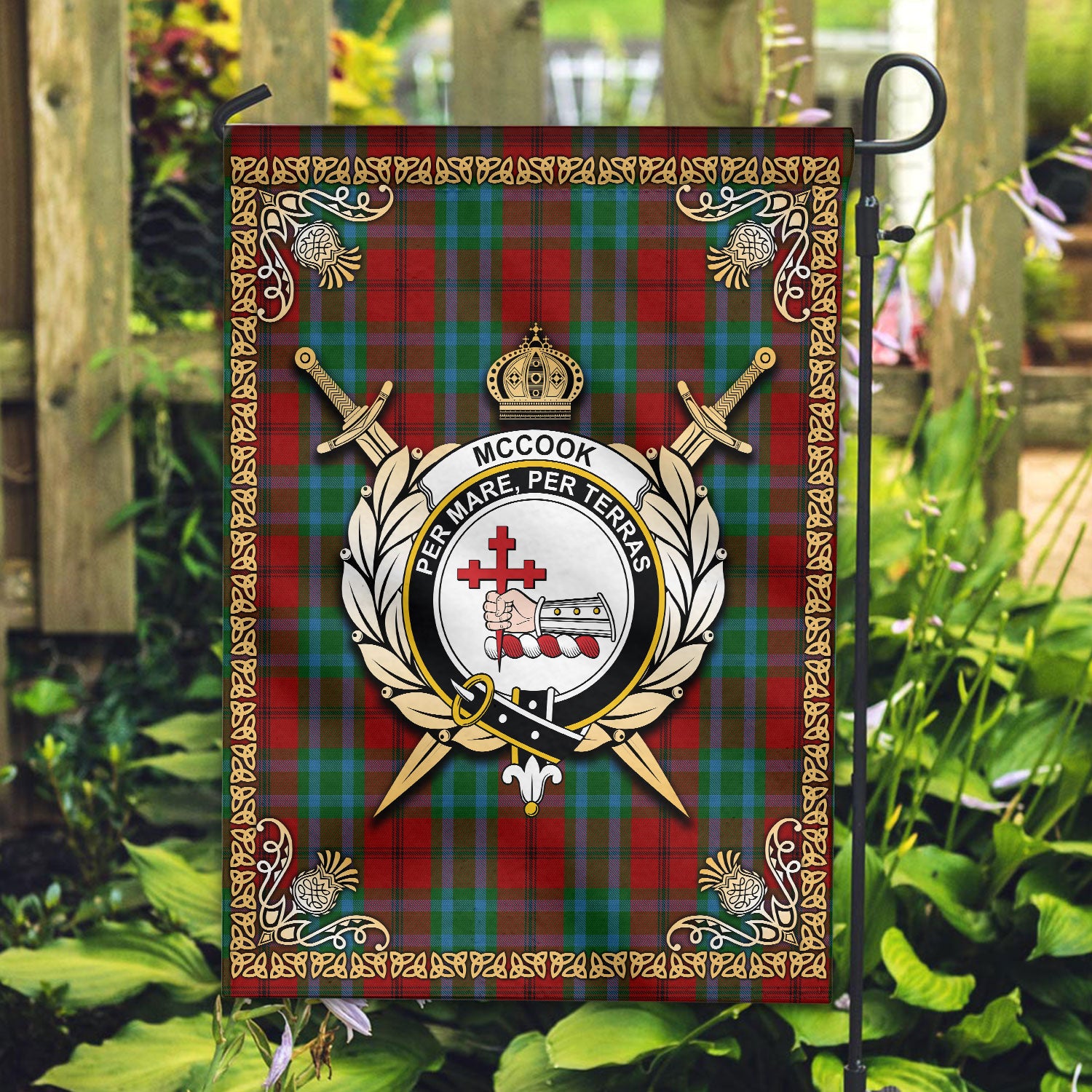 McCook Tartan Crest Garden Flag - Celtic Thistle Style