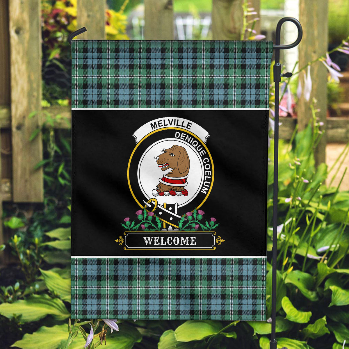 Melville Tartan Crest Garden Flag - Welcome Style