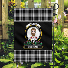 Menzies Black _ White Modern Tartan Crest Garden Flag - Welcome Style