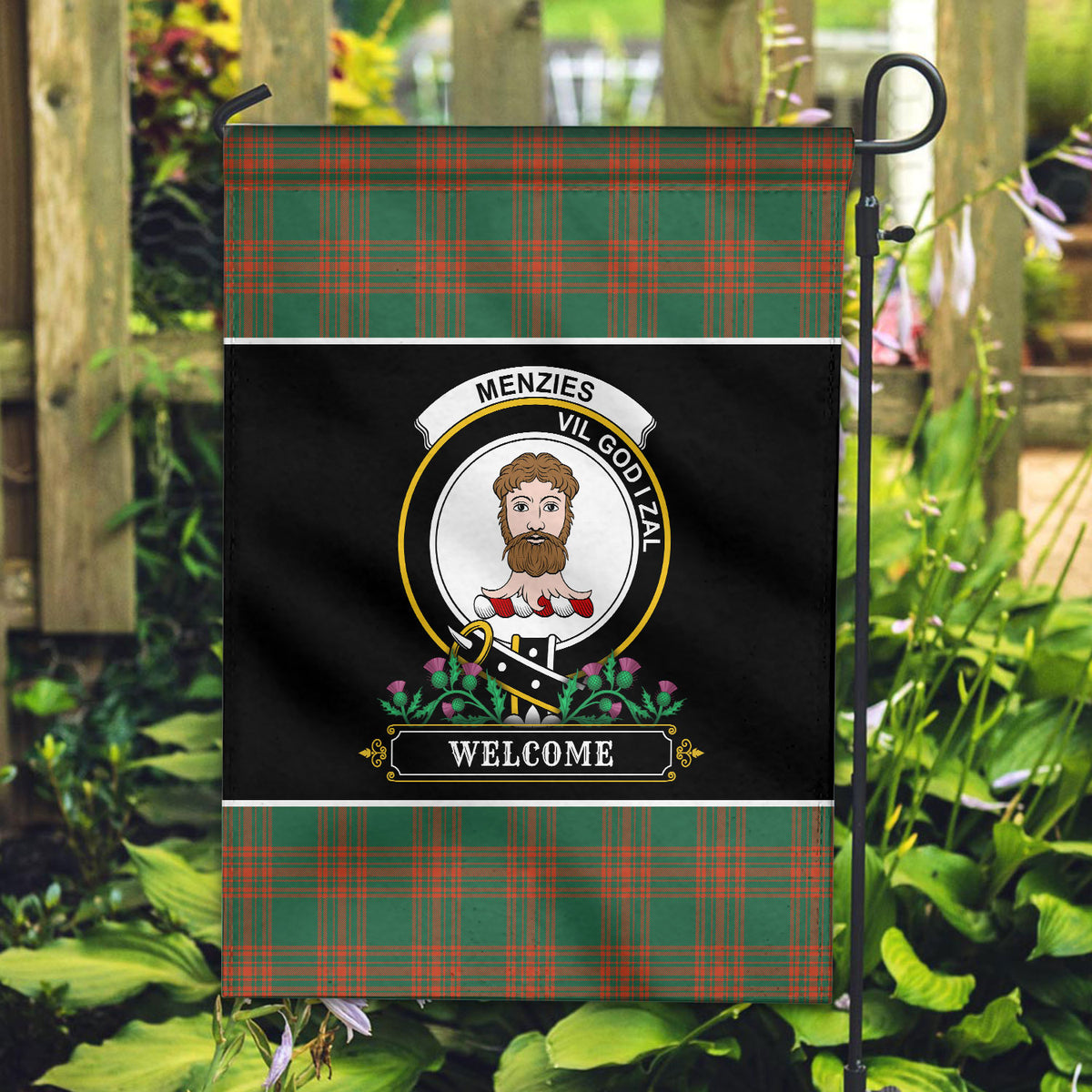 Menzies Green Ancient Tartan Crest Garden Flag - Welcome Style