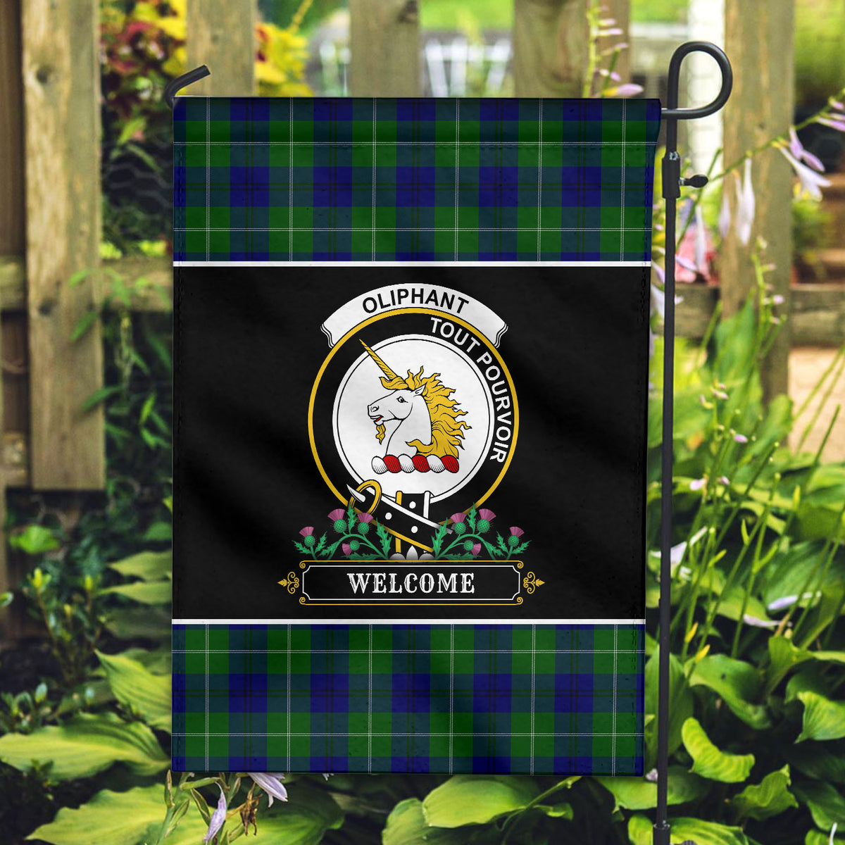 Oliphant Modern Tartan Crest Garden Flag - Welcome Style