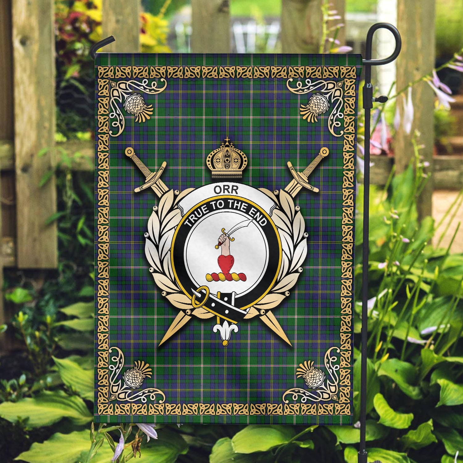 Orr Tartan Crest Garden Flag - Celtic Thistle Style – Scotsprint