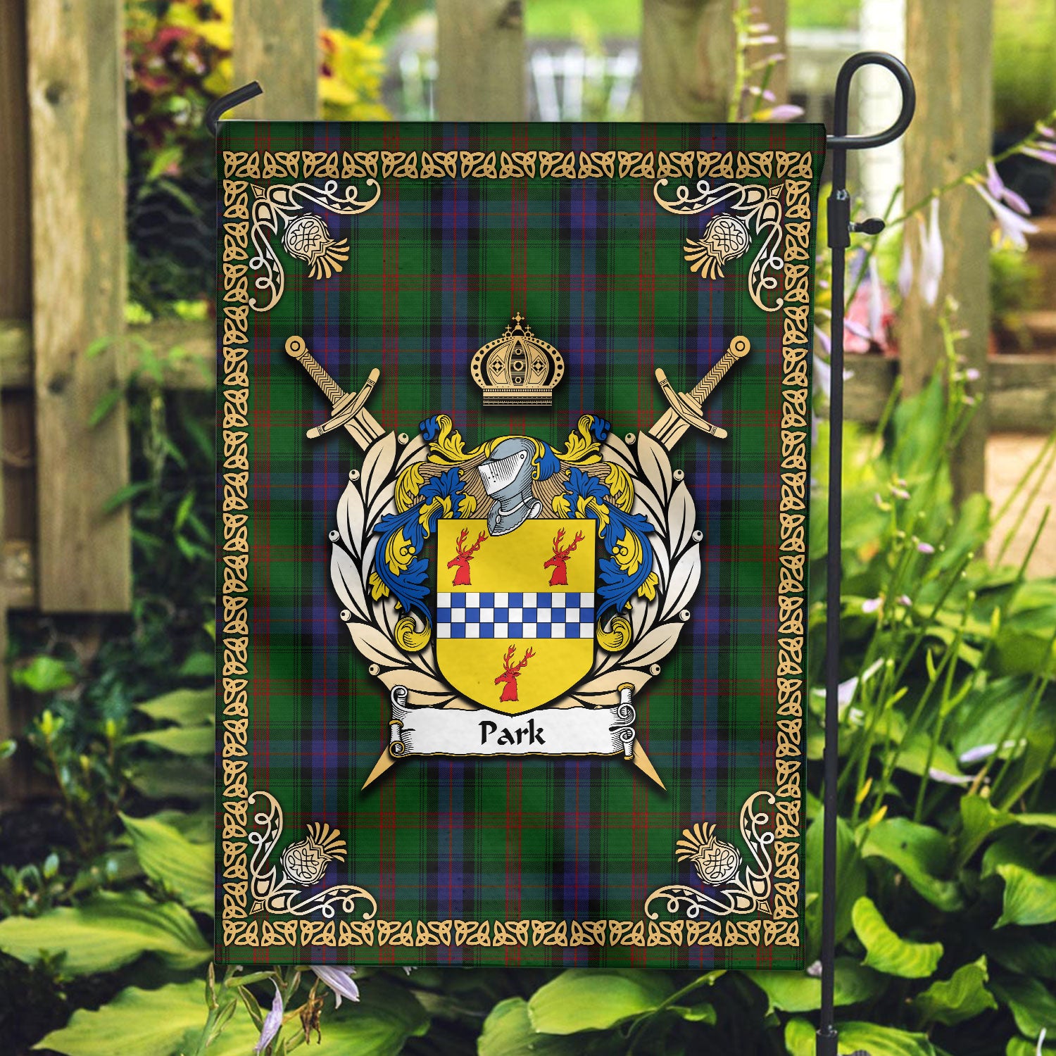 Park Tartan Crest Garden Flag - Celtic Thistle Style