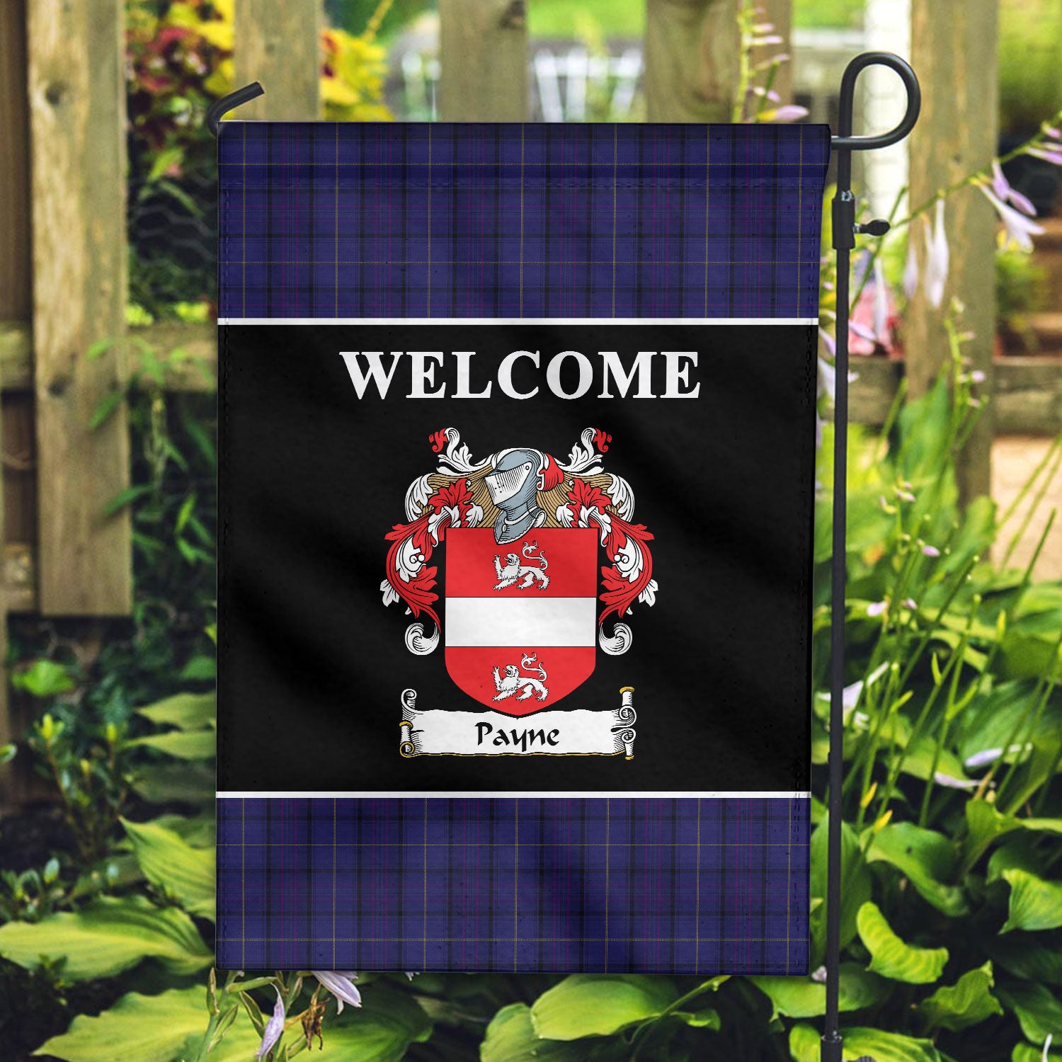 Payne Tartan Crest Black Garden Flag