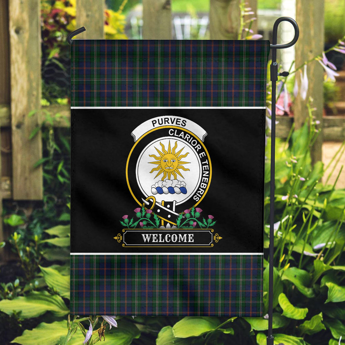 Purves Tartan Crest Garden Flag - Welcome Style