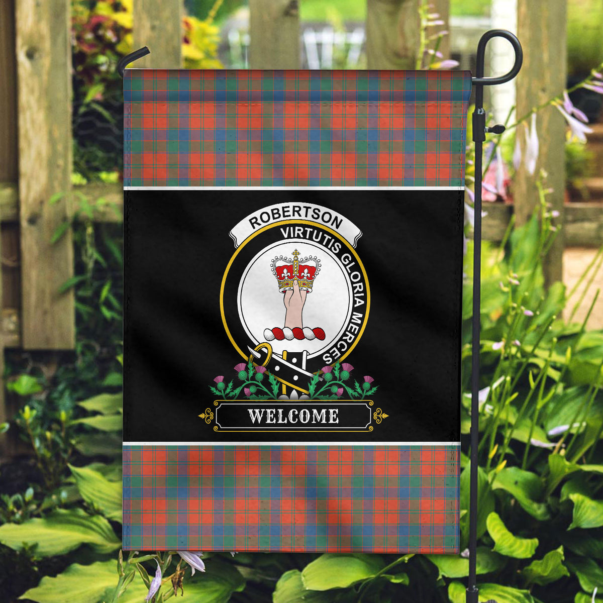 Robertson Ancient Tartan Crest Garden Flag - Welcome Style