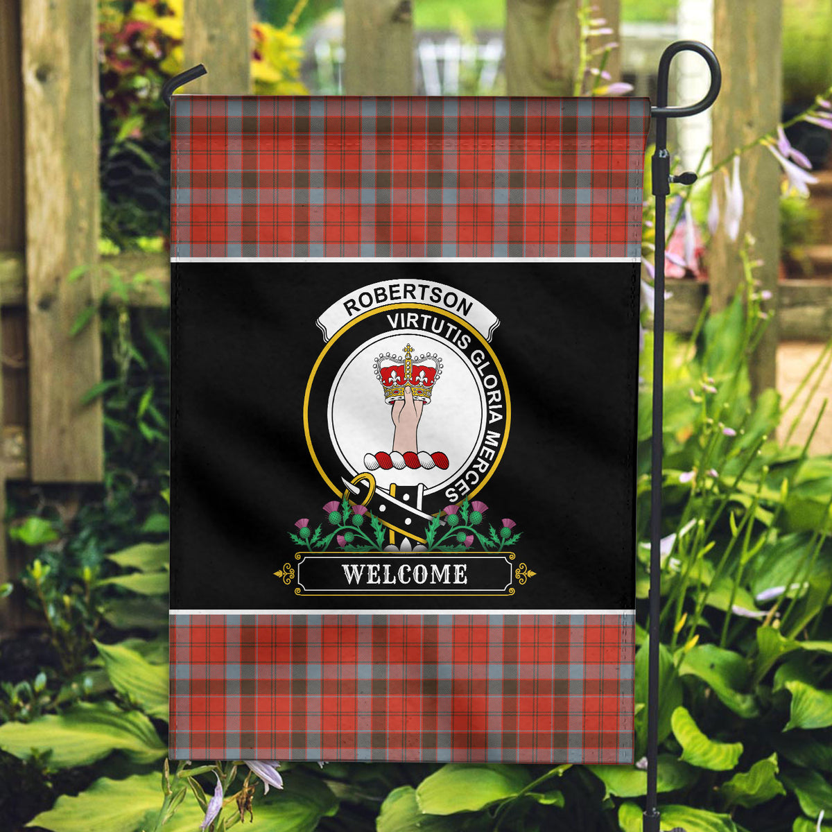 Robertson Weathered Tartan Crest Garden Flag - Welcome Style