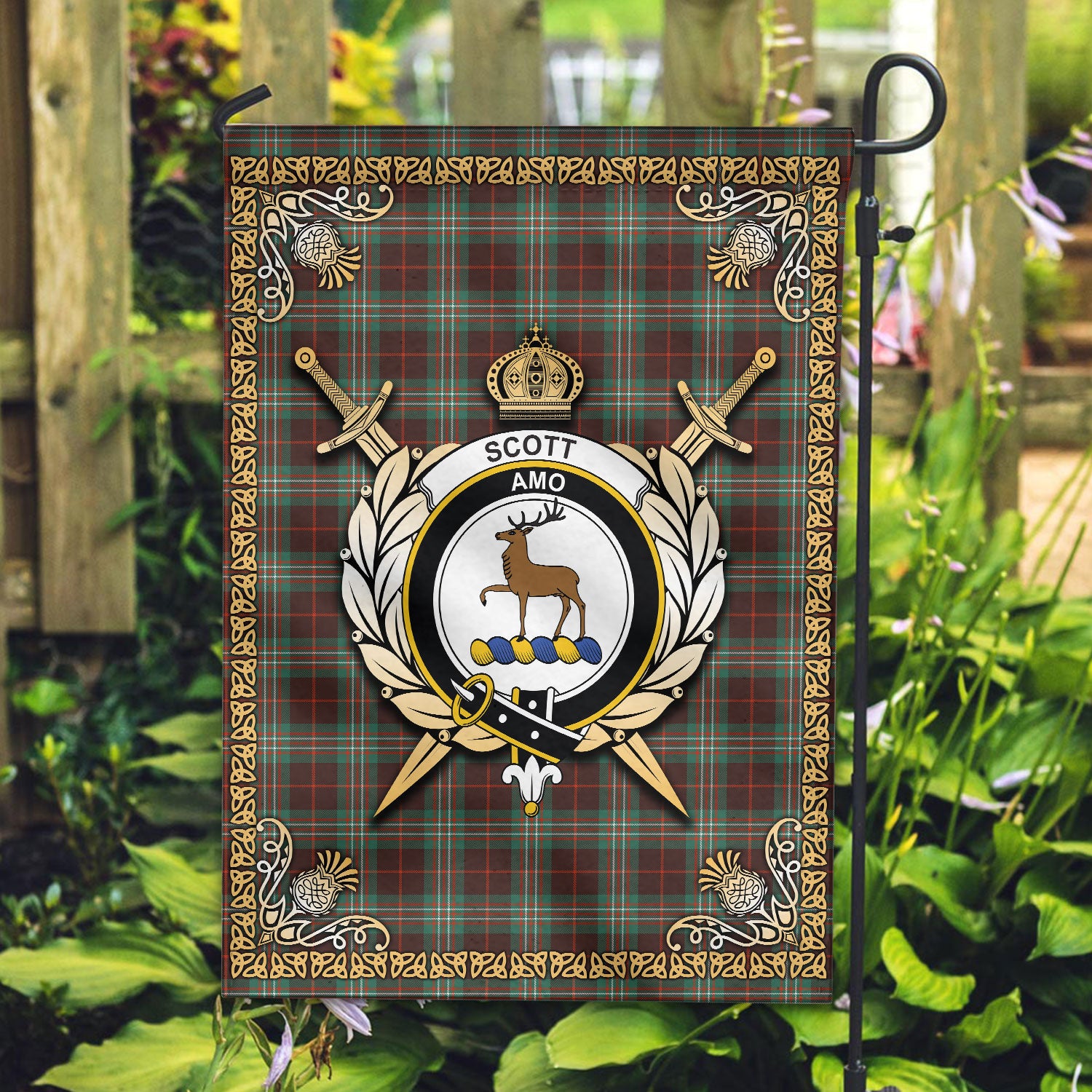 Scott Brown Ancient Tartan Crest Garden Flag - Celtic Thistle Style