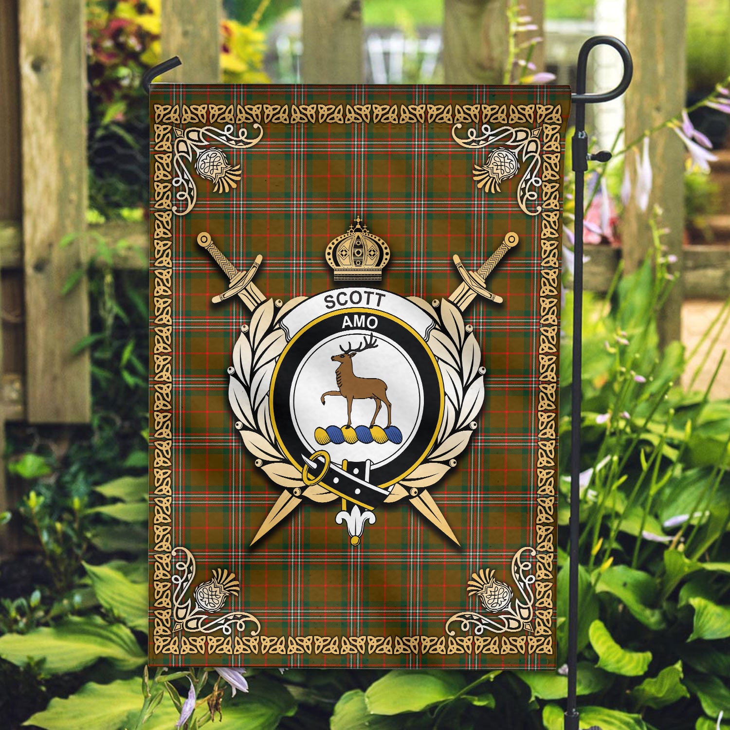 Scott Brown Modern Tartan Crest Garden Flag - Celtic Thistle Style