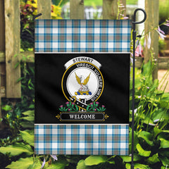 Stewart Muted Blue Tartan Crest Garden Flag - Welcome Style