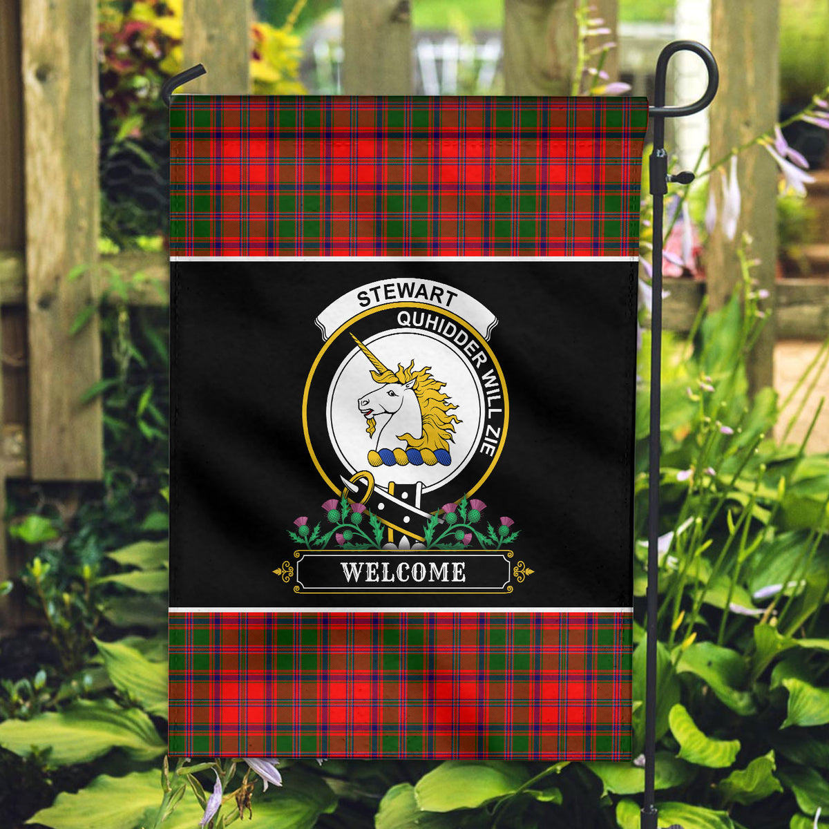 Stewart of Appin Modern Tartan Crest Garden Flag - Welcome Style