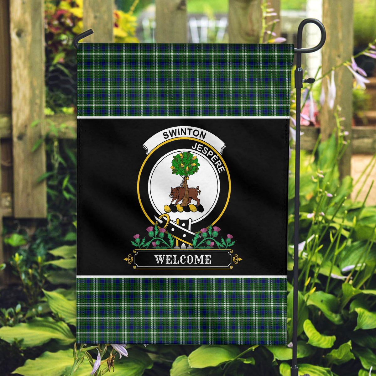 Swinton Tartan Crest Garden Flag - Welcome Style