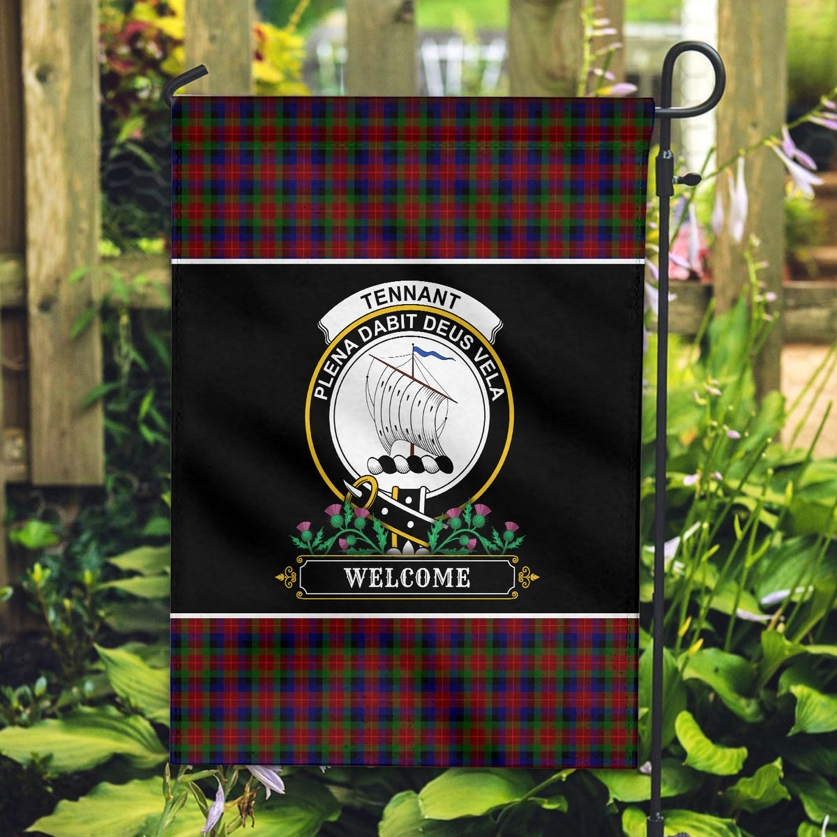 Tennant Tartan Crest Garden Flag - Welcome Style