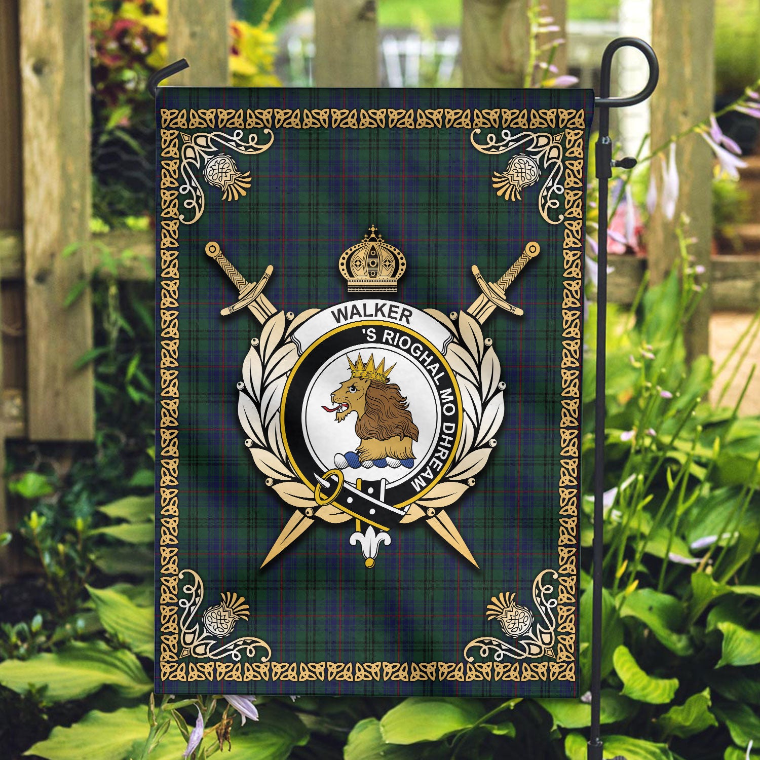 Walker Hunting Tartan Crest Garden Flag - Celtic Thistle Style