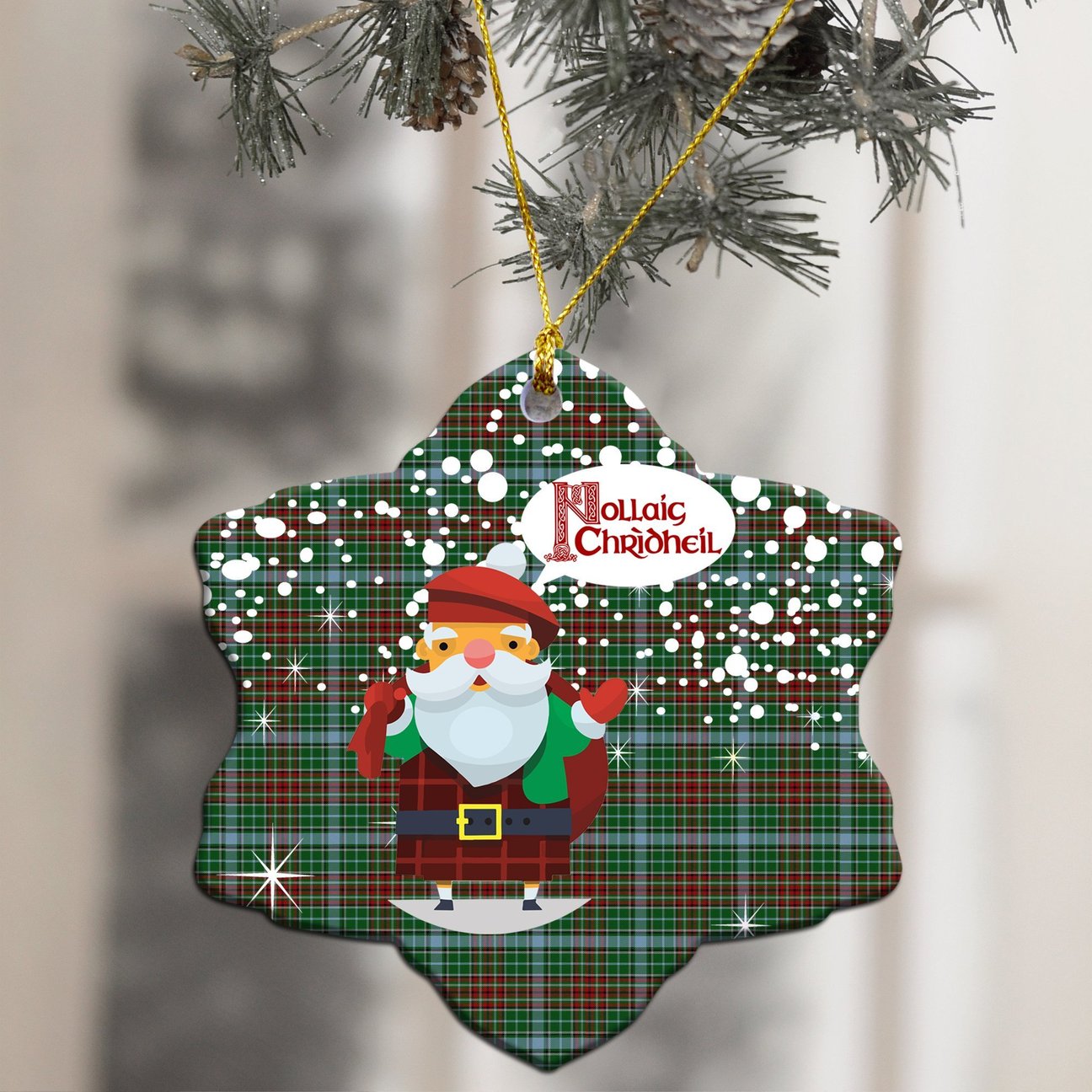 Gayre Tartan Christmas Ceramic Ornament - Santa Style