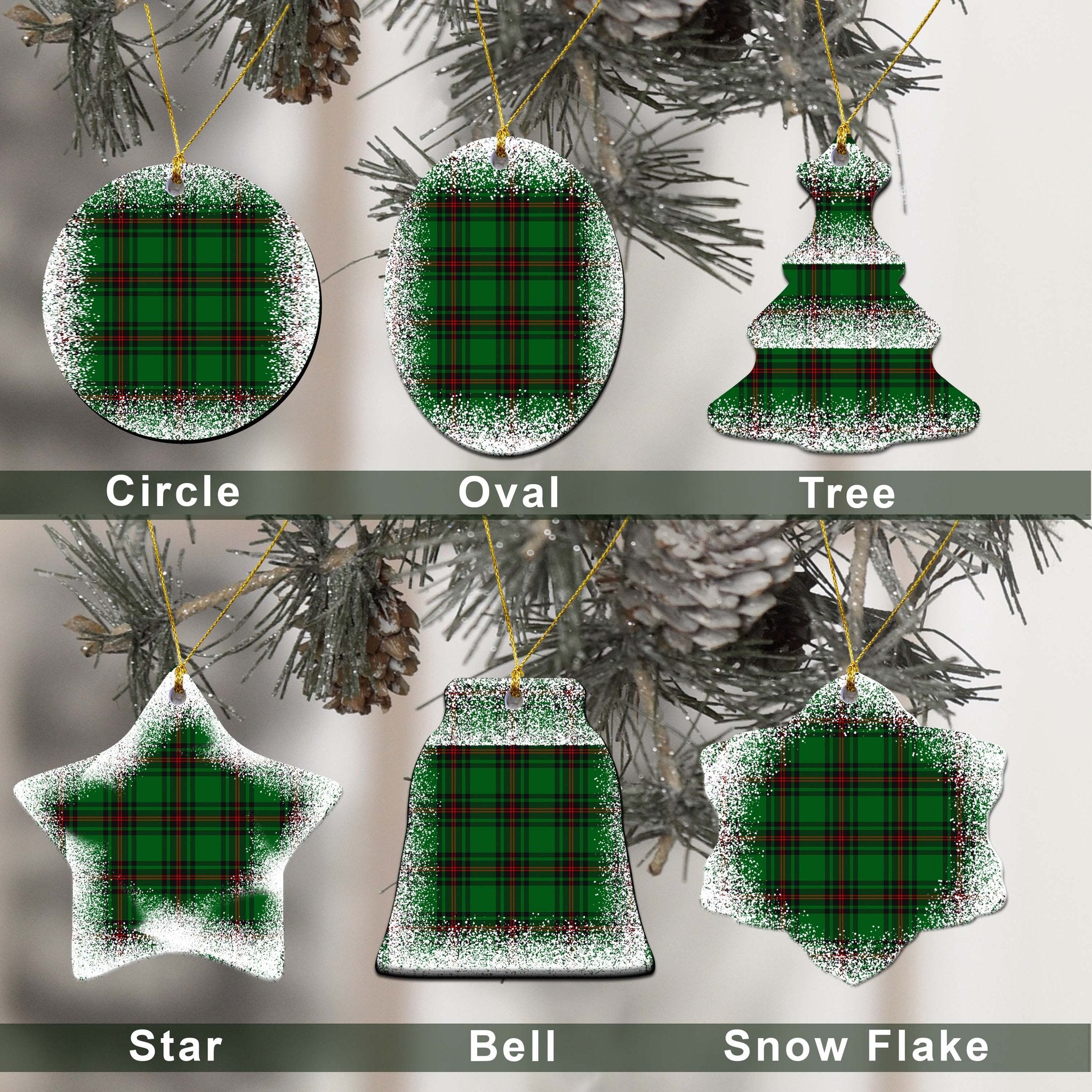 Ged Tartan Christmas Ceramic Ornament - Snow Style