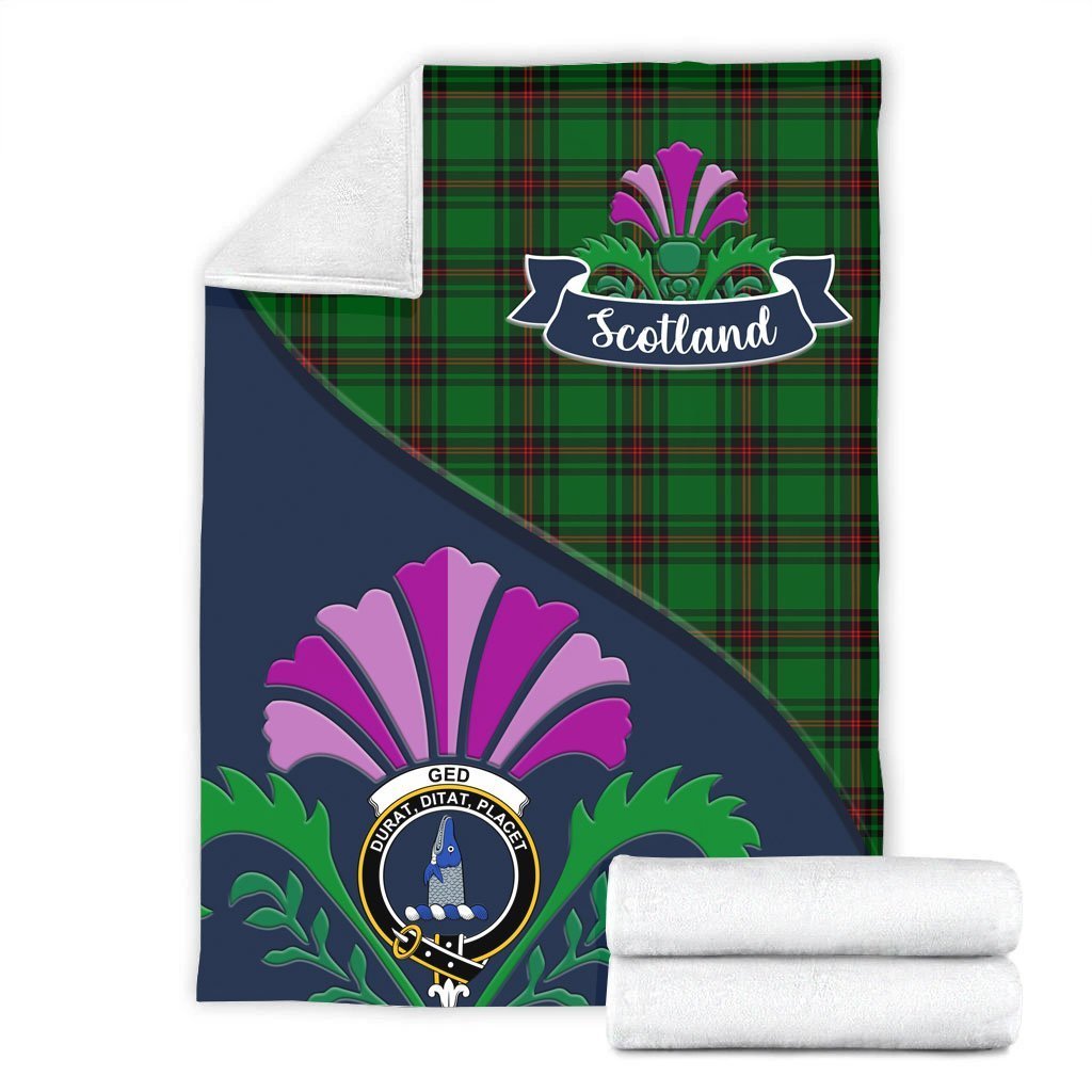 Ged Tartan Crest Premium Blanket - Thistle Style