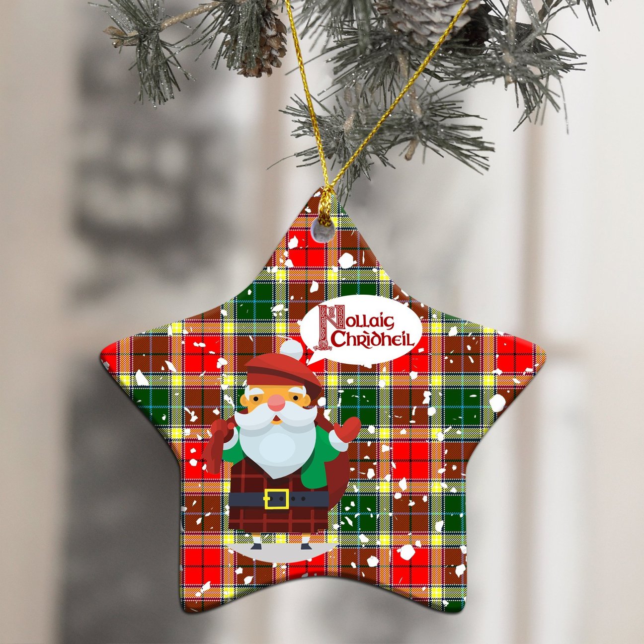 Gibbs Tartan Christmas Ceramic Ornament - Santa Style