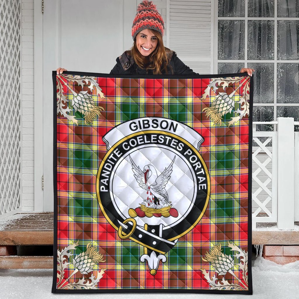 Gibson Tartan Crest Premium Quilt - Gold Thistle Style