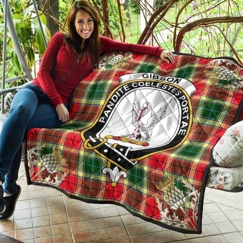 Gibson Tartan Crest Premium Quilt - Gold Thistle Style