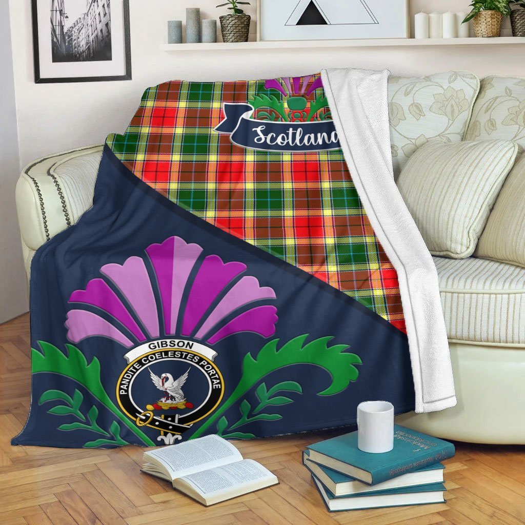 Gibson Tartan Crest Premium Blanket - Thistle Style