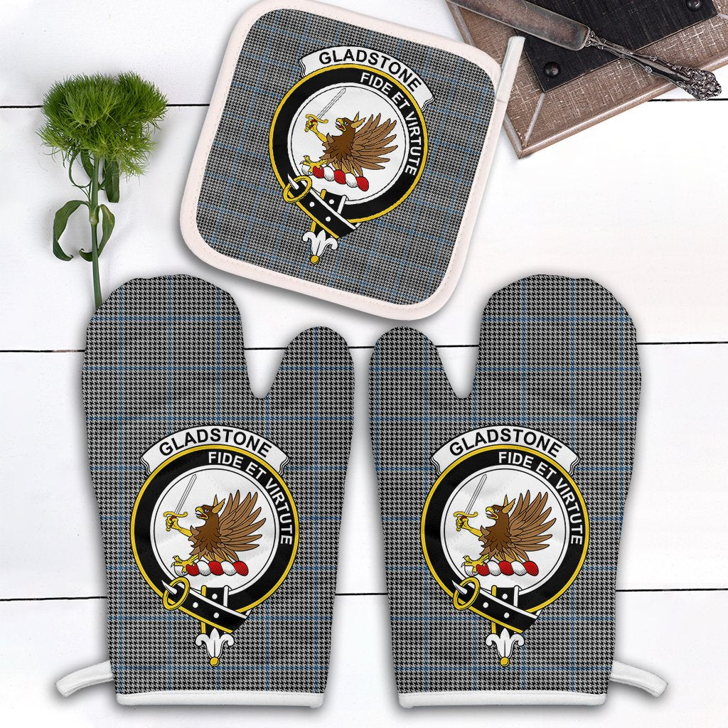 Gladstone Tartan Crest Oven Mitt And Pot Holder (2 Oven Mitts + 1 Pot Holder)